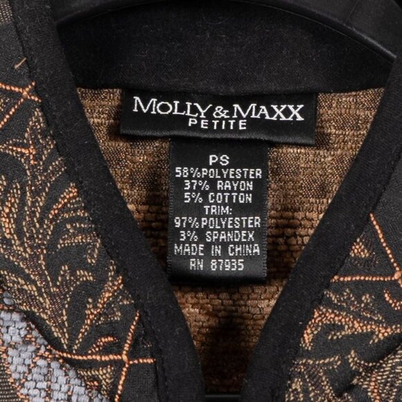 Molly & Maxx Tapestry Blazer Jacket Petite PS Womens Patchwork Brown Blue Zip - Picture 6 of 7